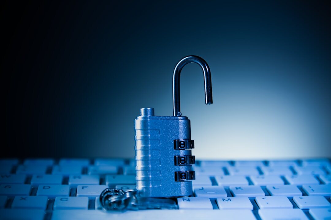 Cybersecurity digital padlock on data network background