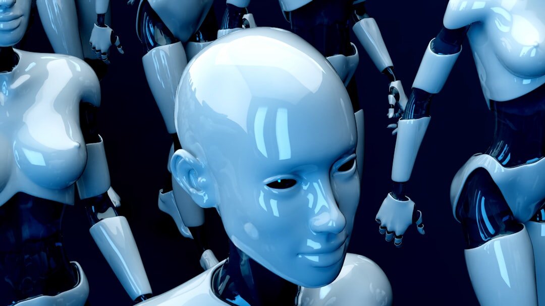 Futuristic AI robot with human-like features representing machine learning